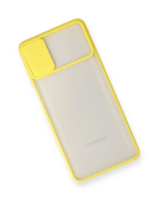 Newface Samsung Galaxy M51 Kılıf Palm Buzlu Kamera Sürgülü Silikon - Sarı