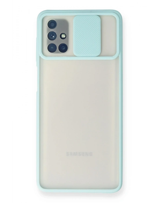 Newface Samsung Galaxy M51 Kılıf Palm Buzlu Kamera Sürgülü Silikon - Turkuaz