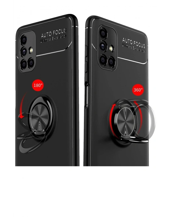 Newface Samsung Galaxy M51 Kılıf Range Yüzüklü Silikon - Siyah