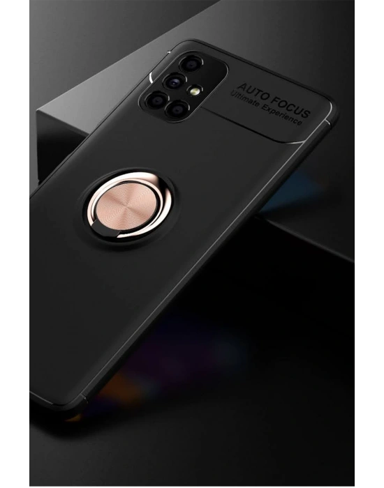 Newface Samsung Galaxy M51 Kılıf Range Yüzüklü Silikon - Siyah-Gold