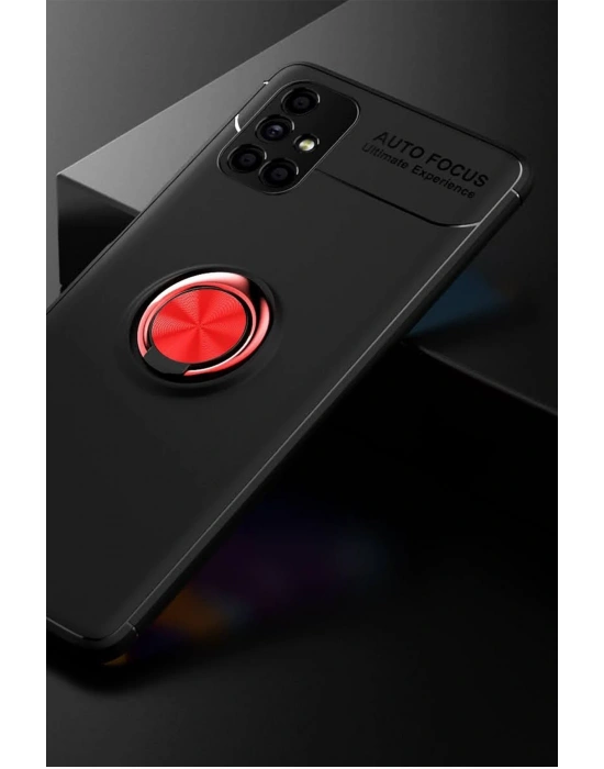 Newface Samsung Galaxy M51 Kılıf Range Yüzüklü Silikon - Siyah-Kırmızı