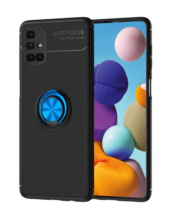 Newface Samsung Galaxy M51 Kılıf Range Yüzüklü Silikon - Siyah-Mavi