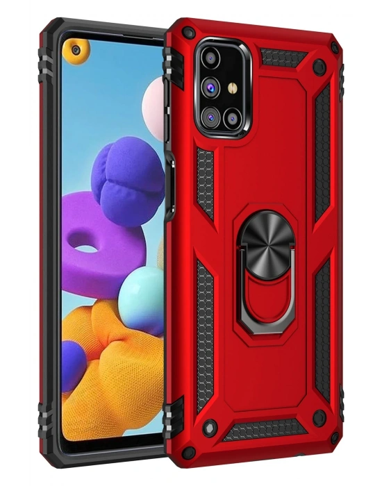 Newface Samsung Galaxy M51 Kılıf Sofya Yüzüklü Silikon Kapak - Kırmızı