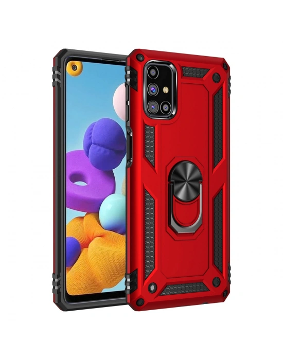 Newface Samsung Galaxy M51 Kılıf Sofya Yüzüklü Silikon Kapak - Kırmızı