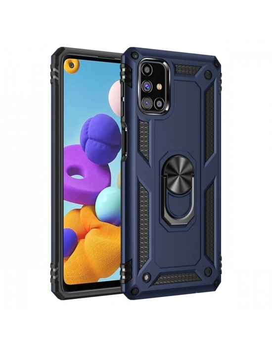 Newface Samsung Galaxy M51 Kılıf Sofya Yüzüklü Silikon Kapak - Lacivert