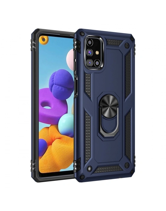 Newface Samsung Galaxy M51 Kılıf Sofya Yüzüklü Silikon Kapak - Lacivert