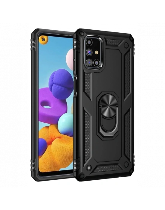 Newface Samsung Galaxy M51 Kılıf Sofya Yüzüklü Silikon Kapak - Siyah