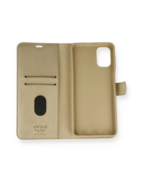 Newface Samsung Galaxy M51 Trend S Plus Kapaklı Kılıf - Gold