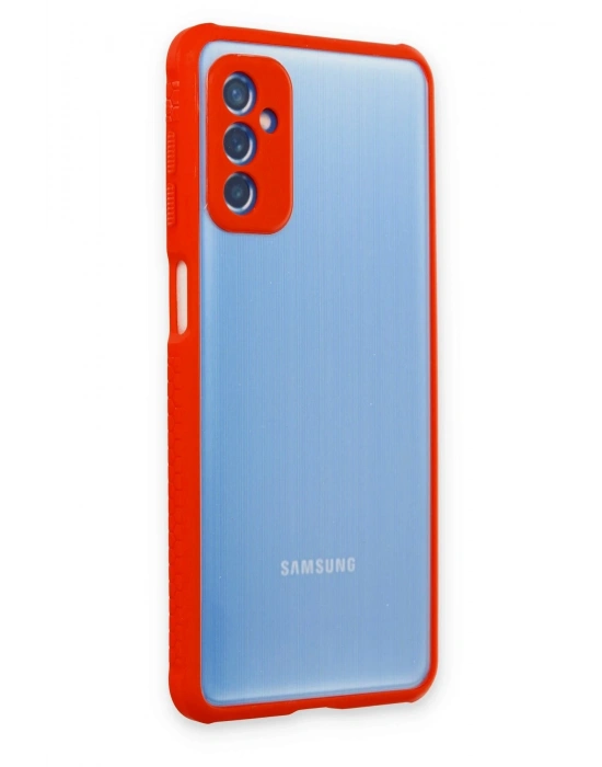 Newface Samsung Galaxy M52 5G Kılıf Miami Şeffaf Silikon - Kırmızı