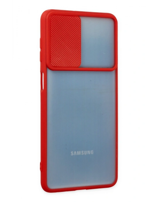 Newface Samsung Galaxy M52 5G Kılıf Palm Buzlu Kamera Sürgülü Silikon - Kırmızı