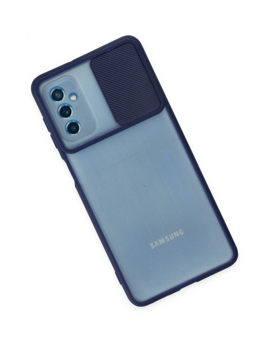 Newface Samsung Galaxy M52 5G Kılıf Palm Buzlu Kamera Sürgülü Silikon - Lacivert