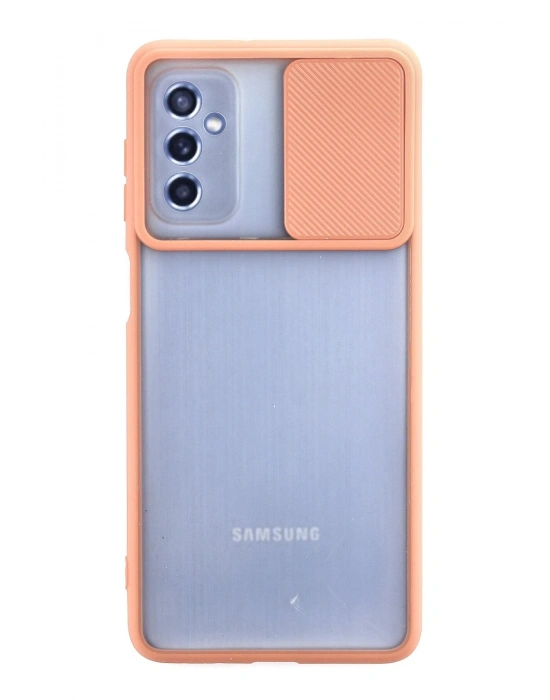 Newface Samsung Galaxy M52 5G Kılıf Palm Buzlu Kamera Sürgülü Silikon - Pembe