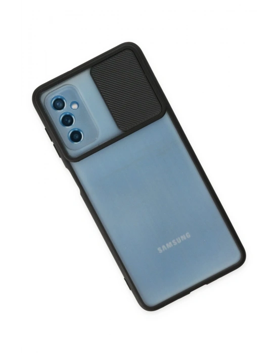 Newface Samsung Galaxy M52 5G Kılıf Palm Buzlu Kamera Sürgülü Silikon - Siyah