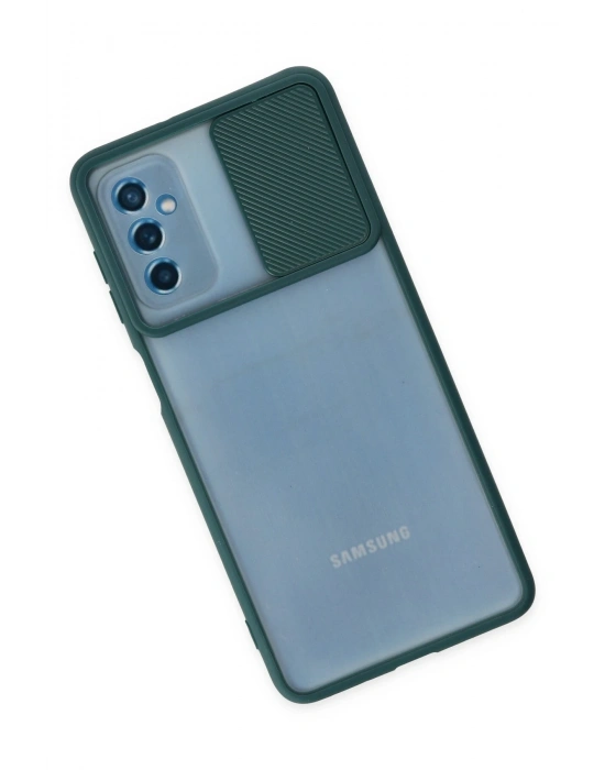 Newface Samsung Galaxy M52 5G Kılıf Palm Buzlu Kamera Sürgülü Silikon - Yeşil