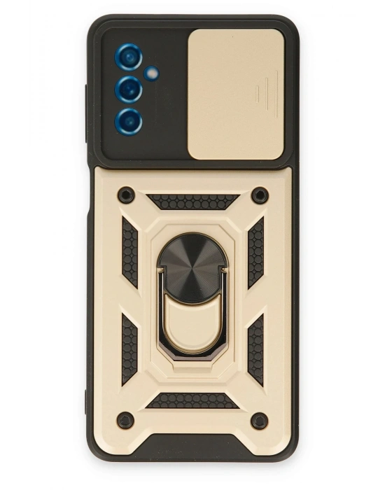 Newface Samsung Galaxy M52 5G Kılıf Pars Lens Yüzüklü Silikon - Gold