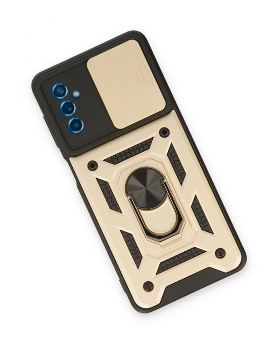 Newface Samsung Galaxy M52 5G Kılıf Pars Lens Yüzüklü Silikon - Gold