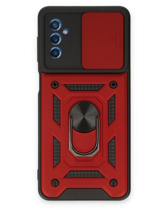 Newface Samsung Galaxy M52 5G Kılıf Pars Lens Yüzüklü Silikon - Kırmızı