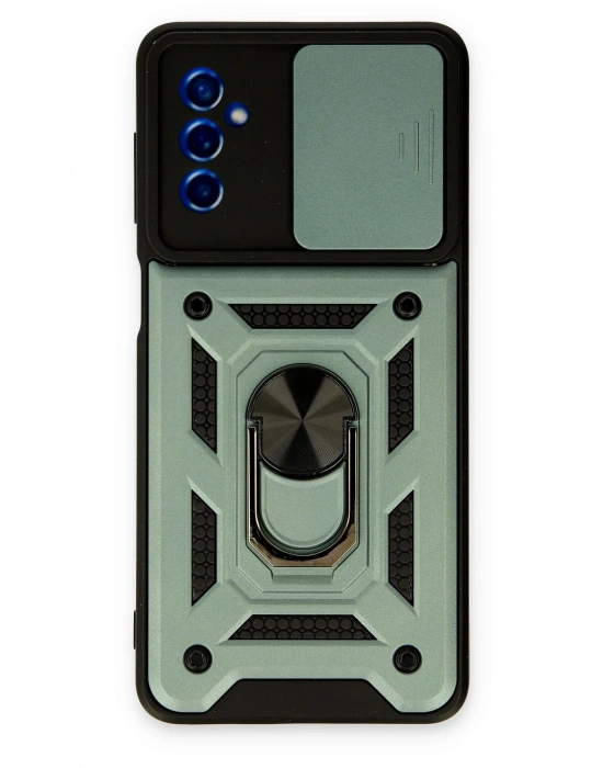 Newface Samsung Galaxy M52 5G Kılıf Pars Lens Yüzüklü Silikon - Yeşil