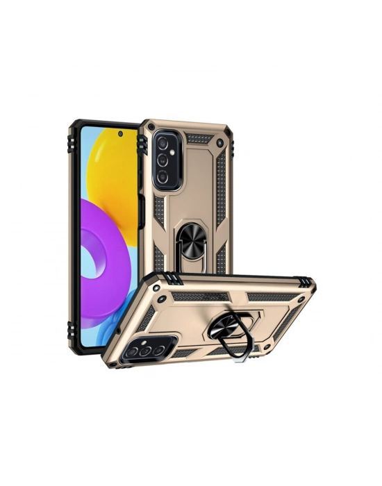 Newface Samsung Galaxy M52 5G Kılıf Sofya Yüzüklü Silikon Kapak - Gold