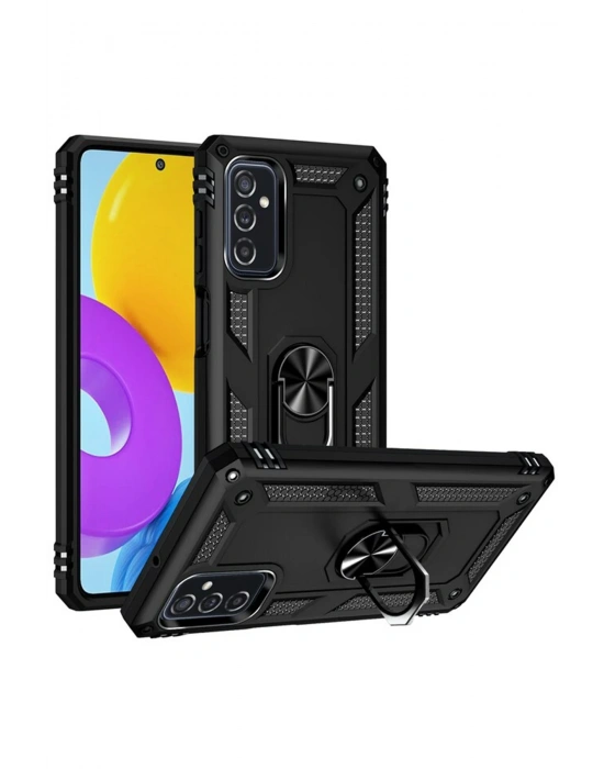 Newface Samsung Galaxy M52 5G Kılıf Sofya Yüzüklü Silikon Kapak - Siyah