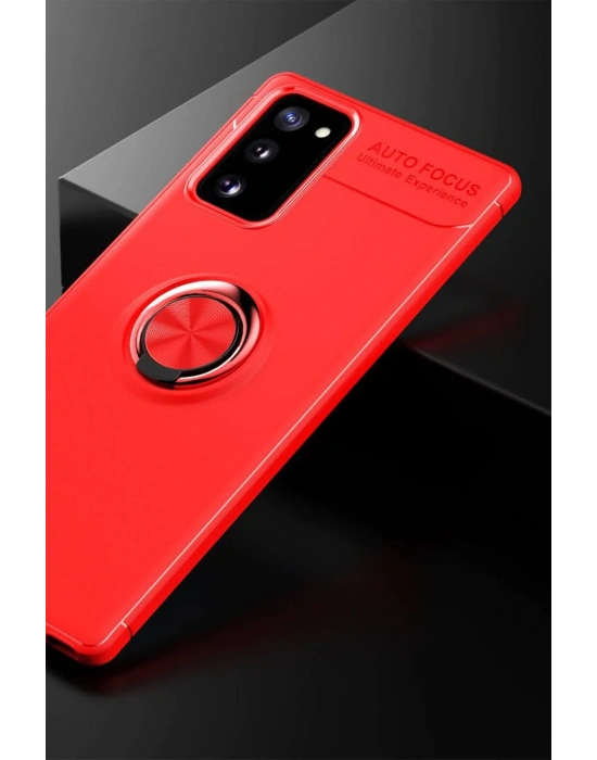 Newface Samsung Galaxy Note 20 Kılıf Range Yüzüklü Silikon - Kırmızı