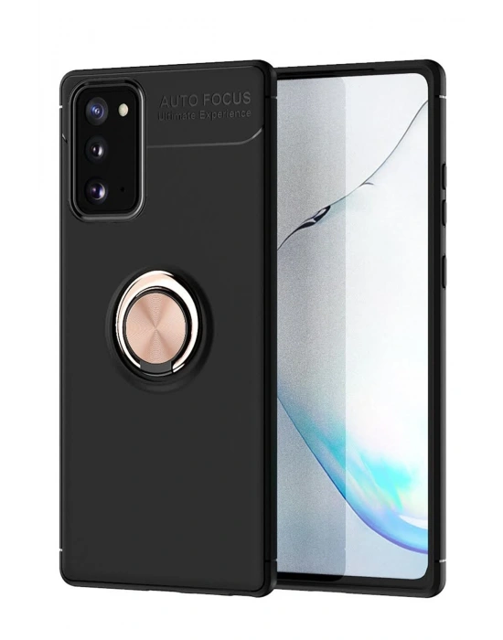 Newface Samsung Galaxy Note 20 Kılıf Range Yüzüklü Silikon - Siyah-Gold