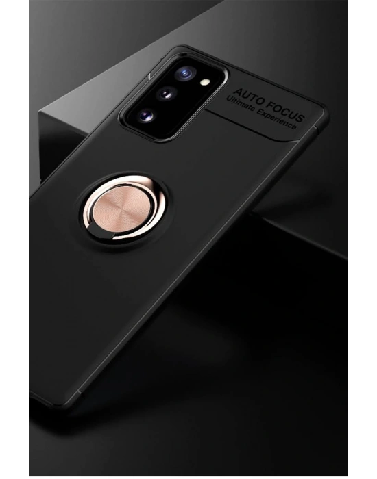 Newface Samsung Galaxy Note 20 Kılıf Range Yüzüklü Silikon - Siyah-Gold