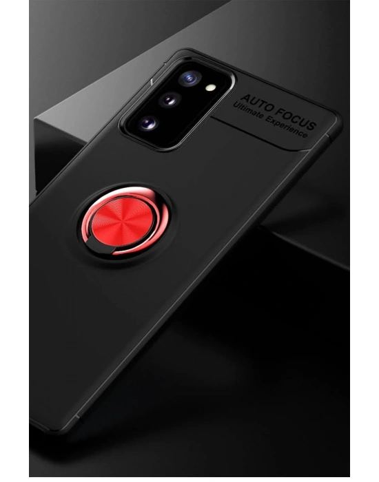 Newface Samsung Galaxy Note 20 Kılıf Range Yüzüklü Silikon - Siyah-Kırmızı