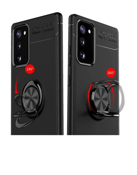 Newface Samsung Galaxy Note 20 Kılıf Range Yüzüklü Silikon - Siyah-Kırmızı