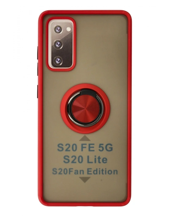 Newface Samsung Galaxy S20 FE Kılıf Montreal Yüzüklü Silikon Kapak - Kırmızı