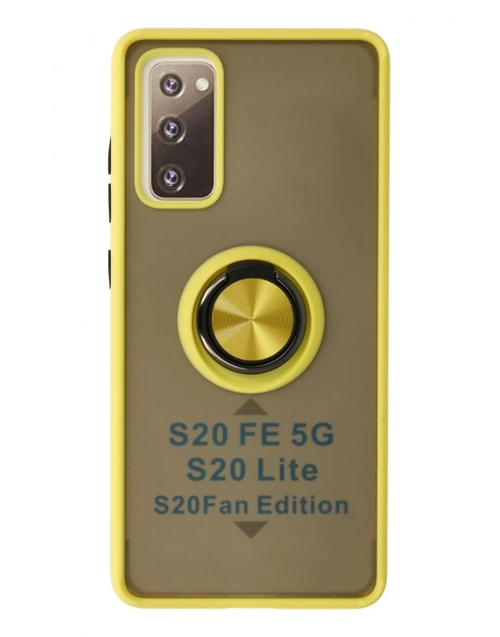Newface Samsung Galaxy S20 FE Kılıf Montreal Yüzüklü Silikon Kapak - Sarı