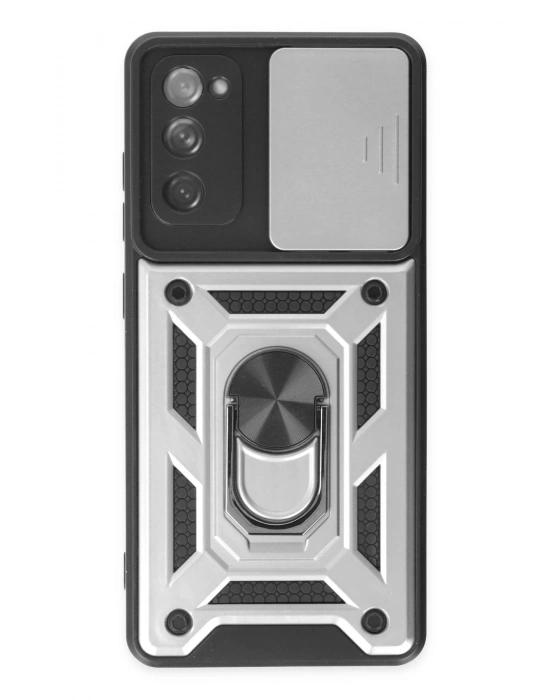 Newface Samsung Galaxy S20 FE Kılıf Pars Lens Yüzüklü Silikon - Gümüş