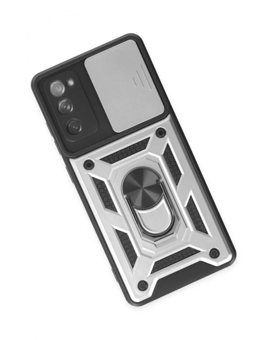 Newface Samsung Galaxy S20 FE Kılıf Pars Lens Yüzüklü Silikon - Gümüş