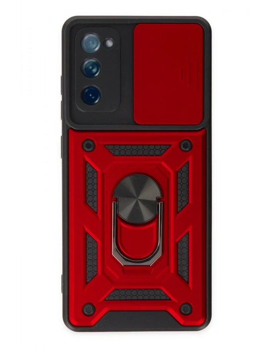 Newface Samsung Galaxy S20 FE Kılıf Pars Lens Yüzüklü Silikon - Kırmızı