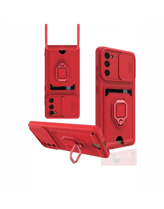 Newface Samsung Galaxy S20 FE Kılıf Zuma Kartvizitli Yüzüklü Silikon - Kırmızı