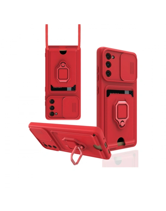 Newface Samsung Galaxy S20 FE Kılıf Zuma Kartvizitli Yüzüklü Silikon - Kırmızı