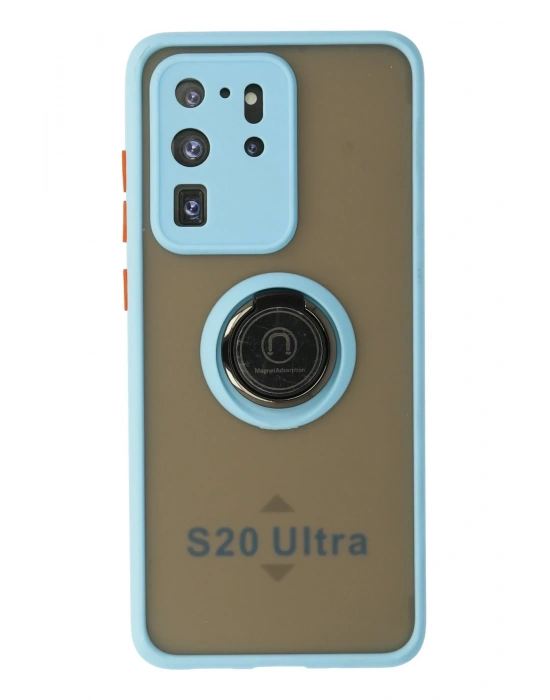 Newface Samsung Galaxy S20 Ultra Kılıf Montreal Yüzüklü Silikon Kapak - Buz Mavi