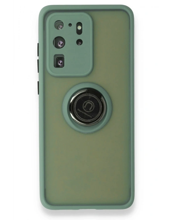 Newface Samsung Galaxy S20 Ultra Kılıf Montreal Yüzüklü Silikon Kapak - Yeşil
