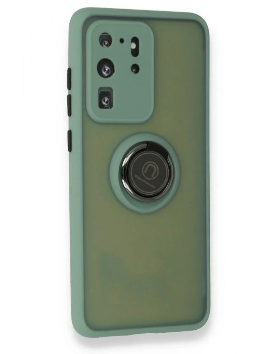Newface Samsung Galaxy S20 Ultra Kılıf Montreal Yüzüklü Silikon Kapak - Yeşil