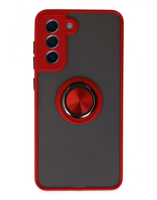 Newface Samsung Galaxy S21 FE Kılıf Montreal Yüzüklü Silikon Kapak - Kırmızı