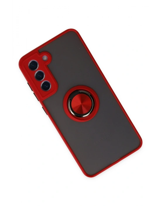 Newface Samsung Galaxy S21 FE Kılıf Montreal Yüzüklü Silikon Kapak - Kırmızı