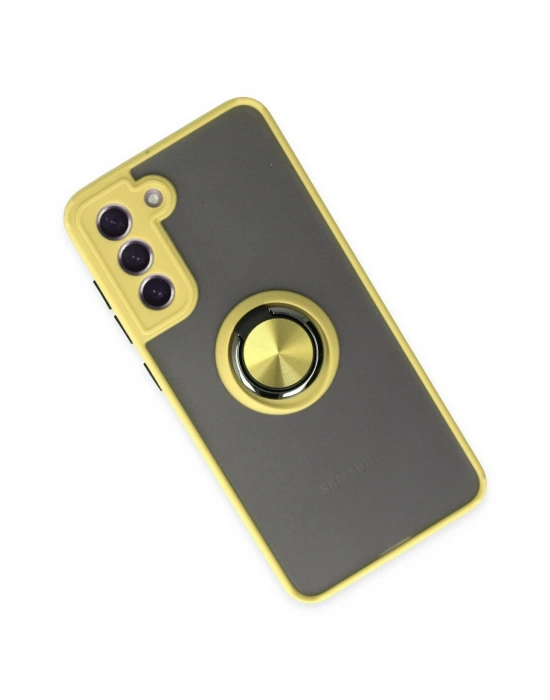 Newface Samsung Galaxy S21 FE Kılıf Montreal Yüzüklü Silikon Kapak - Sarı