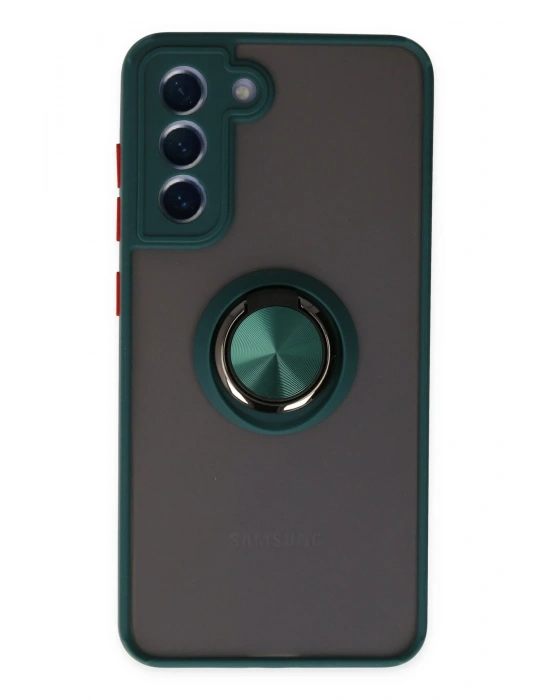 Newface Samsung Galaxy S21 FE Kılıf Montreal Yüzüklü Silikon Kapak - Yeşil