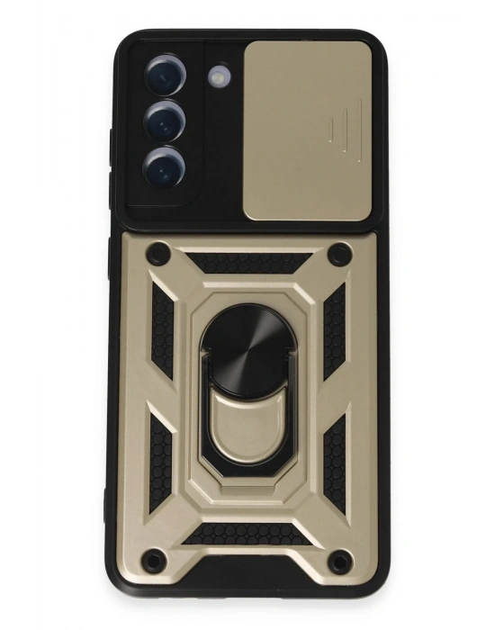 Newface Samsung Galaxy S21 FE Kılıf Pars Lens Yüzüklü Silikon - Gold