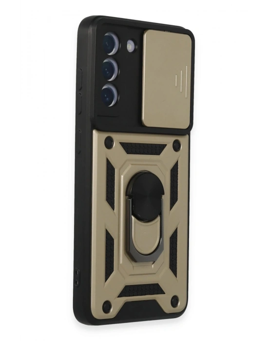 Newface Samsung Galaxy S21 FE Kılıf Pars Lens Yüzüklü Silikon - Gold