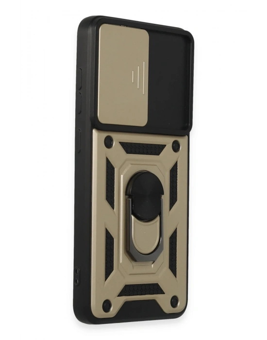 Newface Samsung Galaxy S21 FE Kılıf Pars Lens Yüzüklü Silikon - Gold