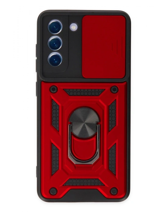 Newface Samsung Galaxy S21 FE Kılıf Pars Lens Yüzüklü Silikon - Kırmızı