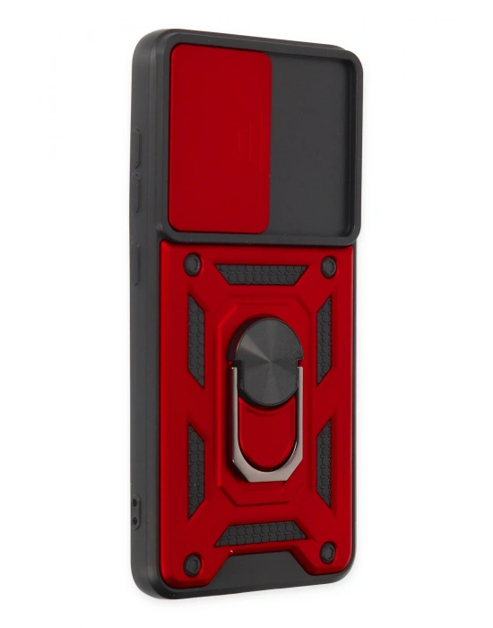 Newface Samsung Galaxy S21 FE Kılıf Pars Lens Yüzüklü Silikon - Kırmızı