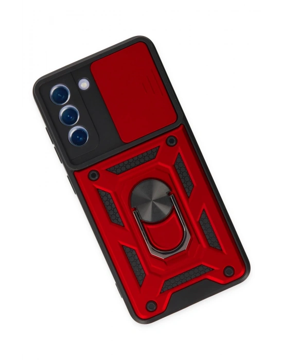 Newface Samsung Galaxy S21 FE Kılıf Pars Lens Yüzüklü Silikon - Kırmızı