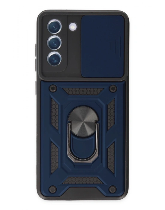 Newface Samsung Galaxy S21 FE Kılıf Pars Lens Yüzüklü Silikon - Lacivert